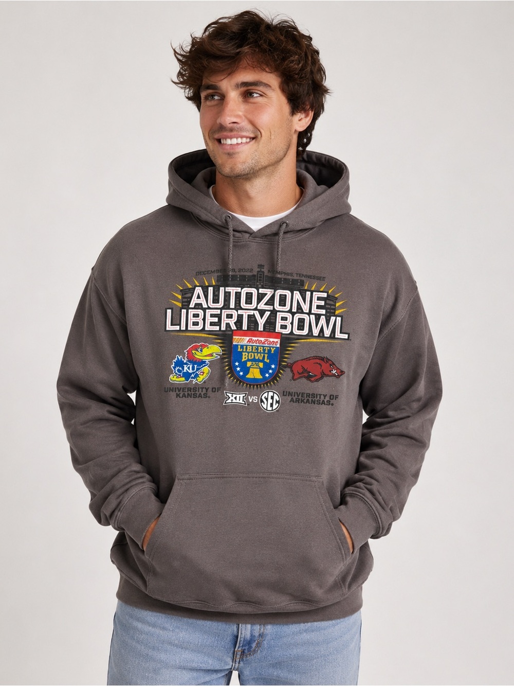RARE 2022 Liberty Bowl Kansas Jayhawks Arkansas Razorbacks Hoodie XL Gildan